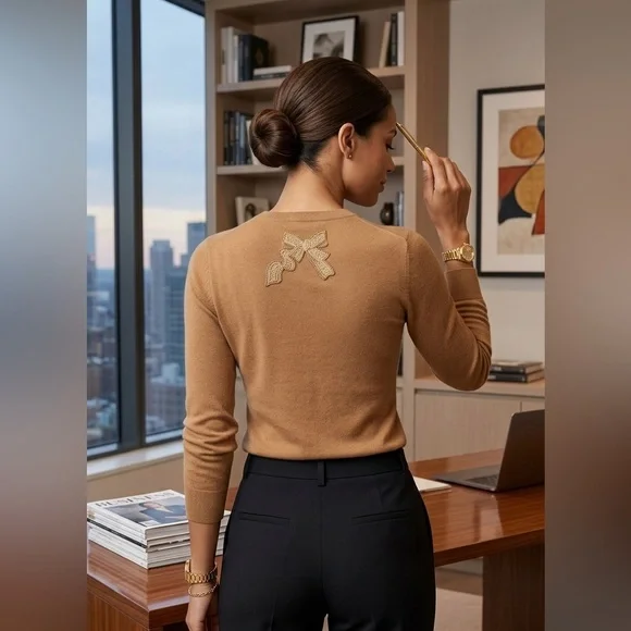 RED VALENTINO Cashmere Silk Bow Back Sweater Camel Luxury Designer Knit XS - Picture 2 of 7